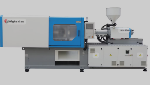 High-tonnage injection molding machine in production with molten plastic flow visible